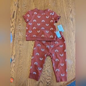 🍁New! Cat & Jack cotton Baby Rainbow 2 piece Outfit, Sz 12 months